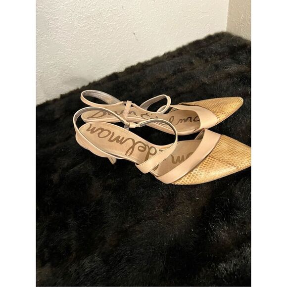 SAM EDELMAN Othello Leather Croc Embossed  Pointy Toe Slingback Heels 10 - Picture 1 of 6